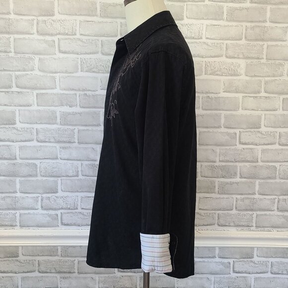 English Laundry Classic Collection Men's Black Flip Cuff L/S Shirt Cotton Large - Picture 3 of 9